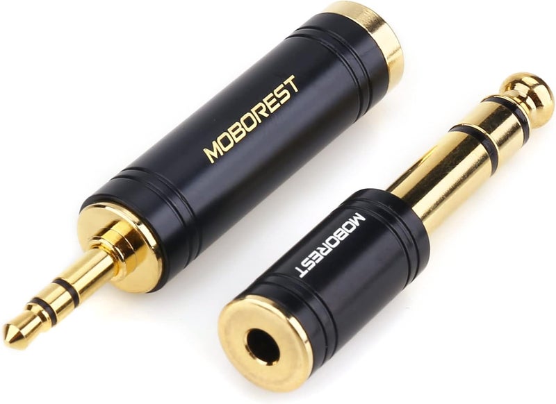 MOBOREST 3.5mm M to 6.35mm F Stereo Pure Copper Adapter, 1/8 Inch Plug Male to 1/4 Inch Jack Female Adapter, Can be Used Conversion Headphone adapte, amp adapte, Black Fashion 2-Pack - Image 1